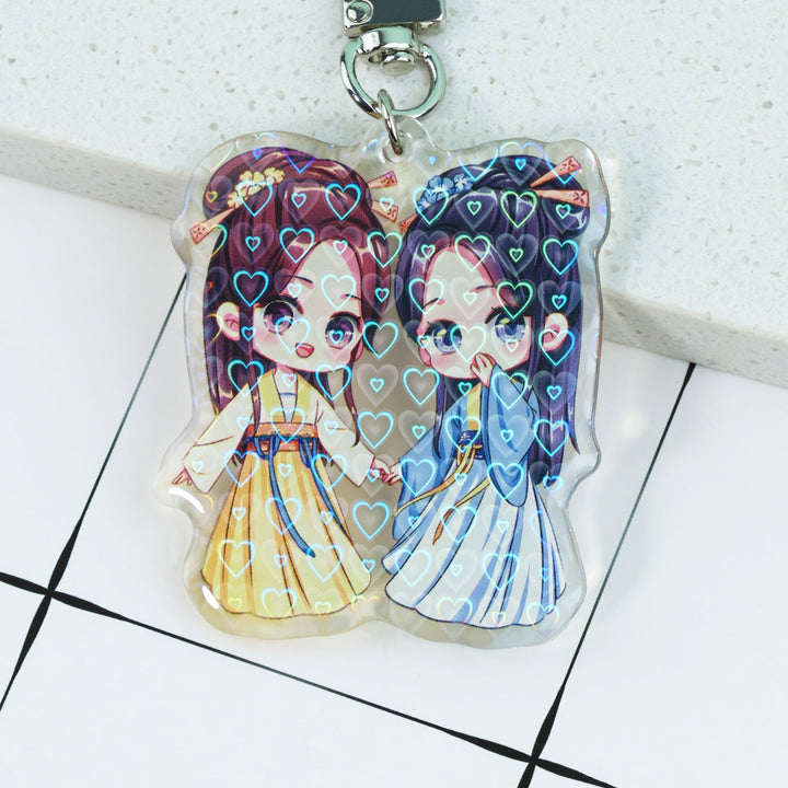 Custom Acrylic Epoxy Heart Holographic Keychain